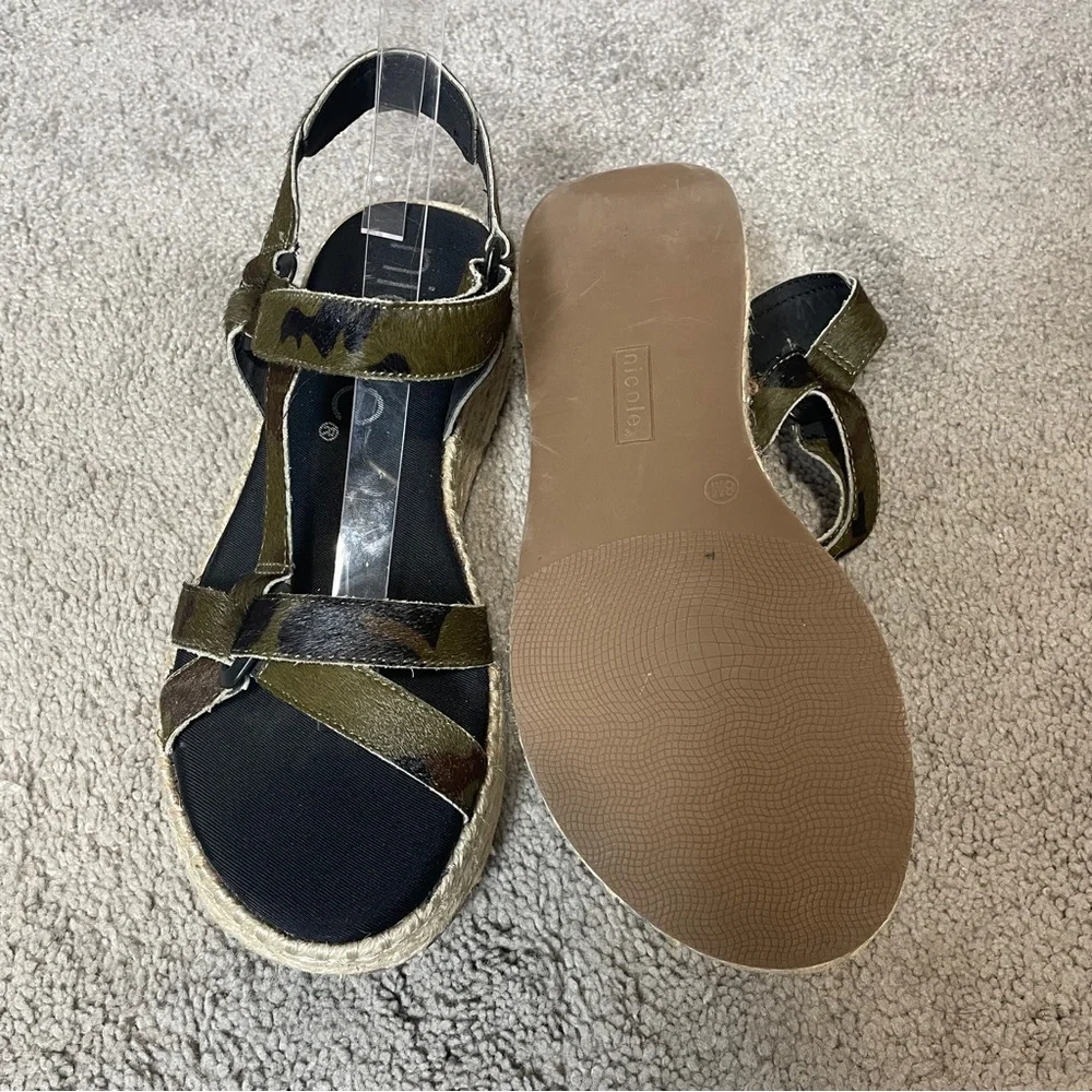 Nicole Women's Pathbreaker‎ Green Camo Calf Hair Espadrille Wedge Sandal size 8M
